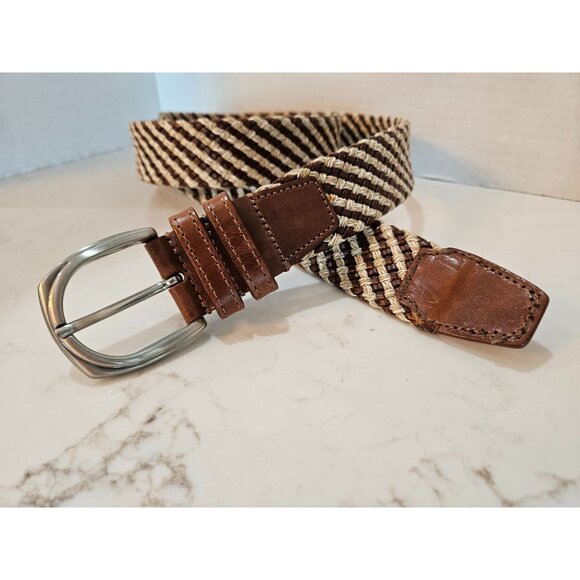 Garmany Italian Belt Mens Size 42 Woven Leather & Straw Brown & Beige - Picture 2 of 9